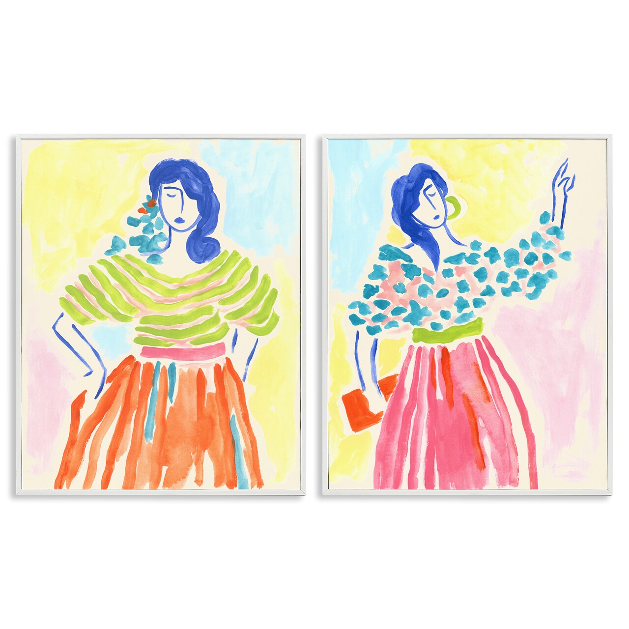 Stupell Industries Stylish Women Bright Hues 2pc Framed Giclee Wall Art Set Design by June Erica Vess